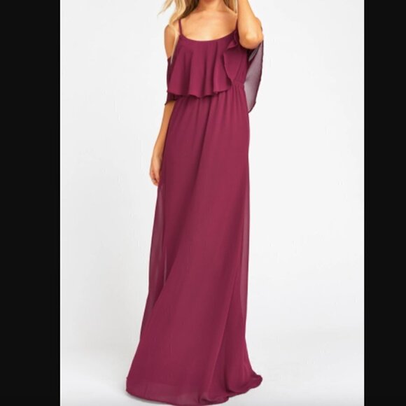 Show Me Your Mumu Caitlin Ruffle Maxi Dress in Merlot Chiffon sz M - Picture 1 of 5
